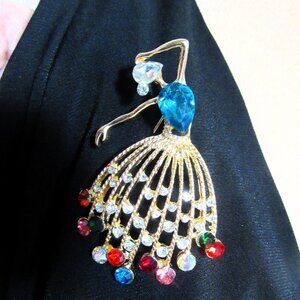 RHINESTONE DANCING LADY BROOCH